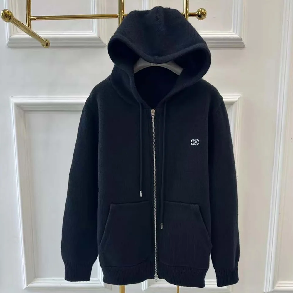 Celine Zipped Hoodie in Cashmere Cotton for Men in Black