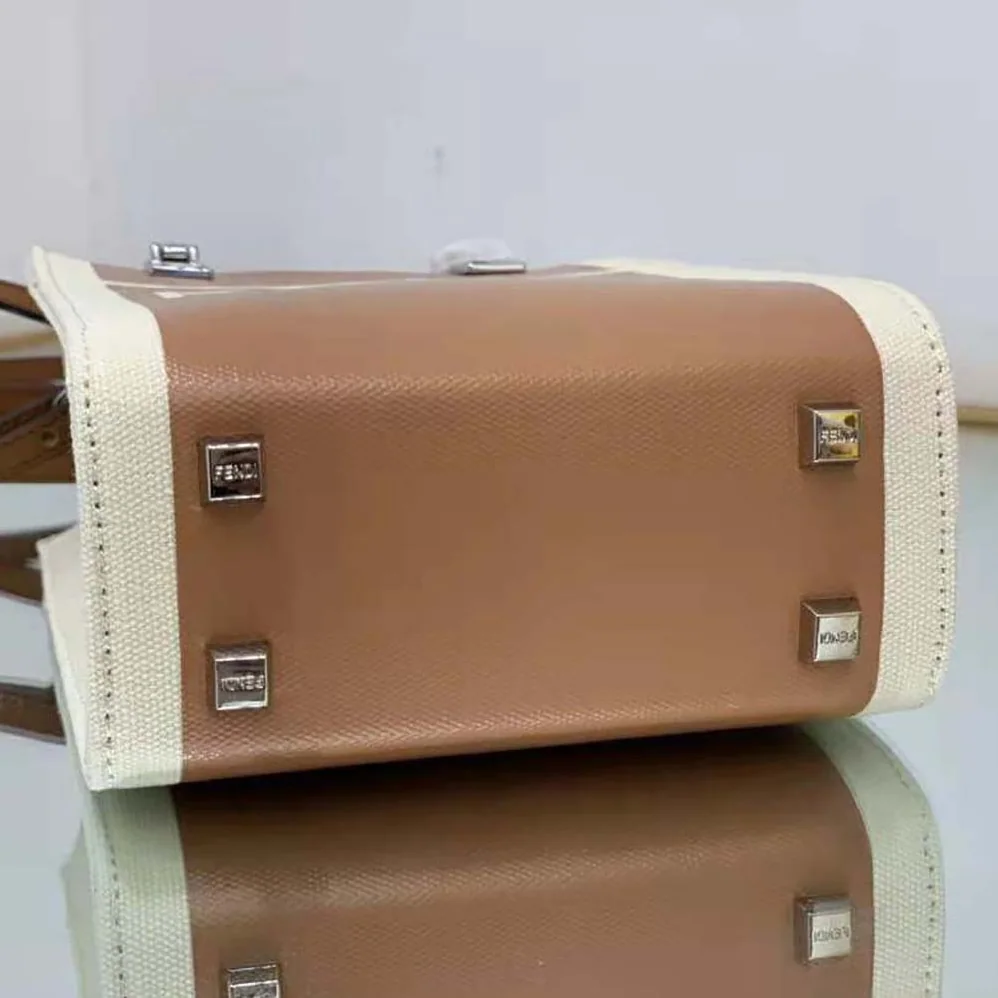 Fendi Mini Sunshine Shopper Brown Patent Leather and Canvas Mini for Women in Bag