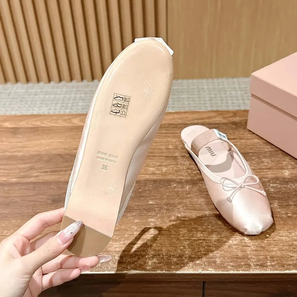 Miu Miu Satin Ballerina Mules for Women in Pink Miu Miu Satin Ballerina Mules for Women in Pink