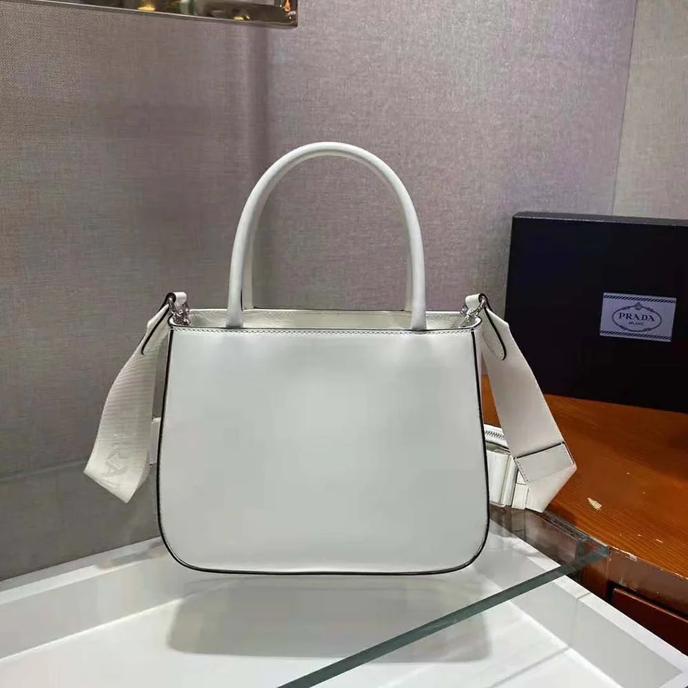 Prada Brushed Leather Handbag Nylon Lining for Women in White
