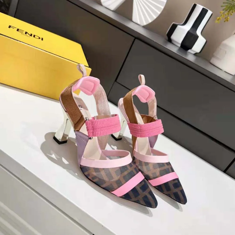 Fendi Colibrì Brown Mesh High for Women in Heeled Slingbacks
