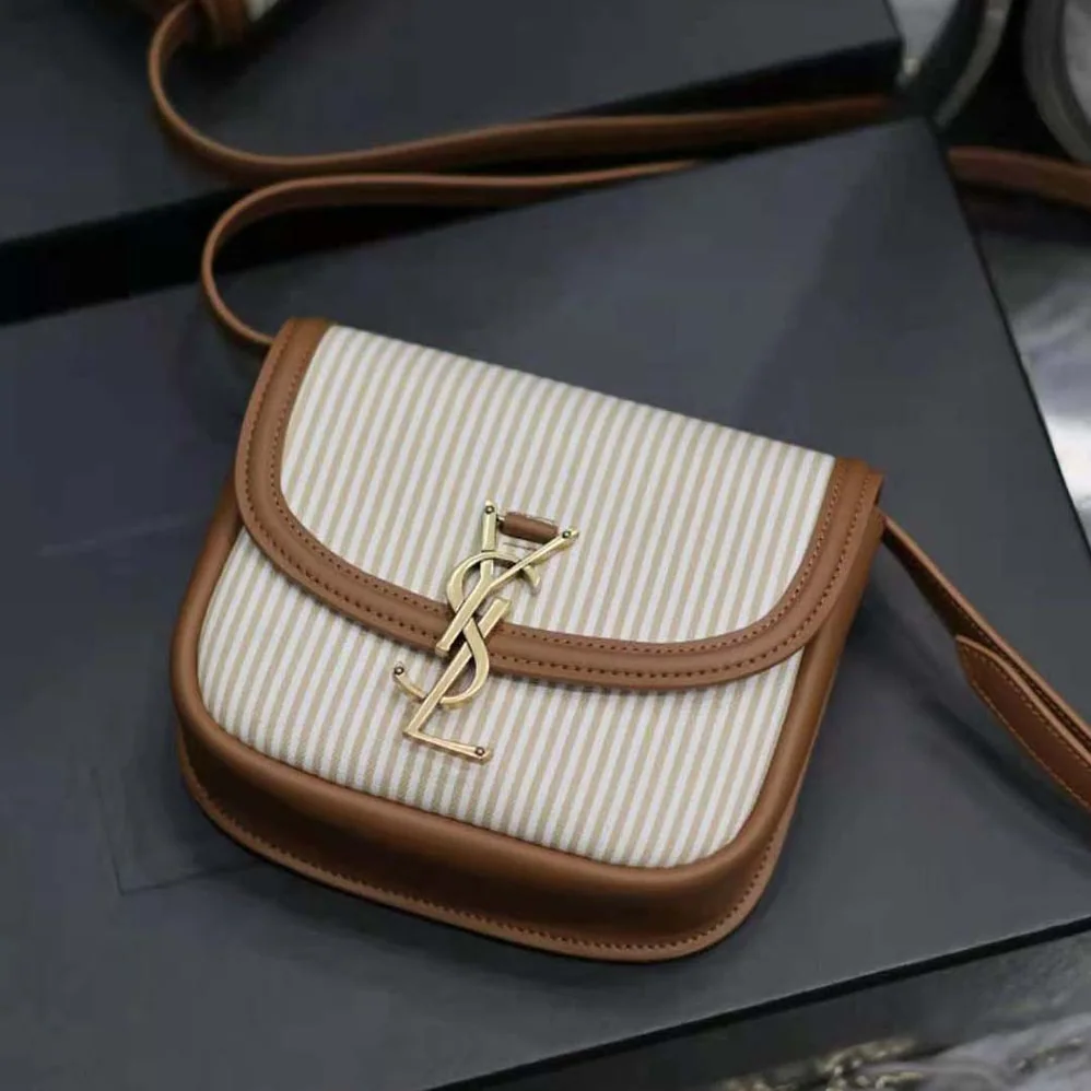 Saint Laurent YSL Kaia Small in Canvas and Vegetable for Women in tanned Leather Saint Laurent YSL Kaia Small in Canvas and Vegetable for Women in tanned Leather