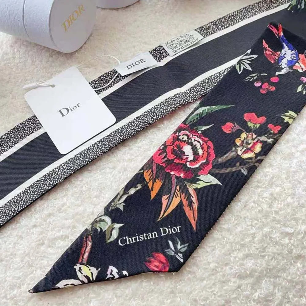Dior Jardin Botanique Mitzah Scarf Black Multicolor Silk Twill for Women