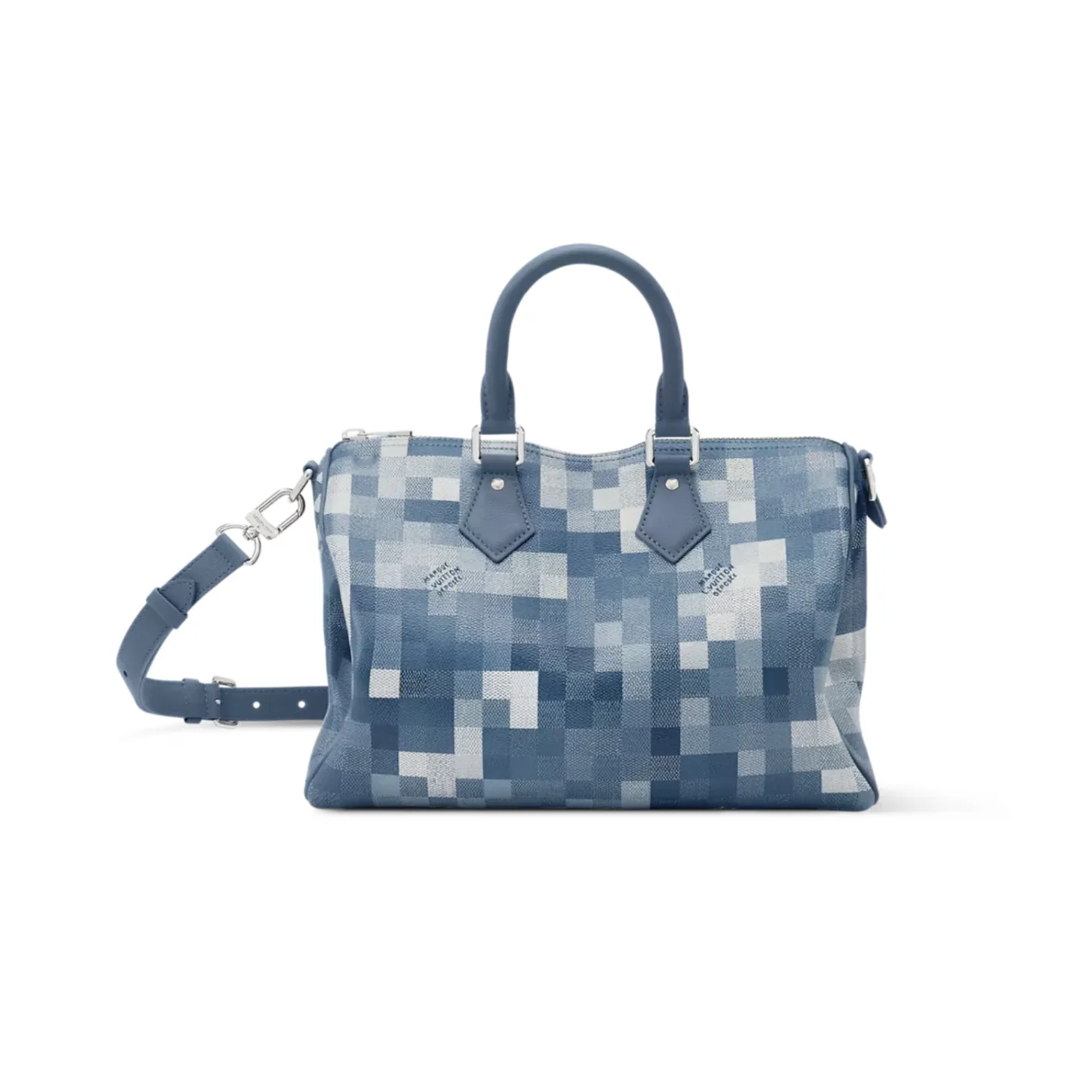 Louis Vuitton Speedy 30 Bandouliere Top Handle Bag / Indigo Blue Damoflage Silver Hardware