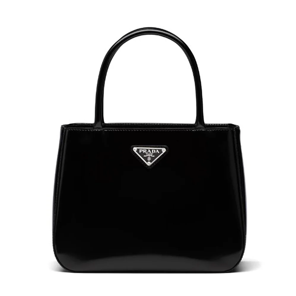 Prada Brushed Leather Handbag Nylon Lining for Women in Black