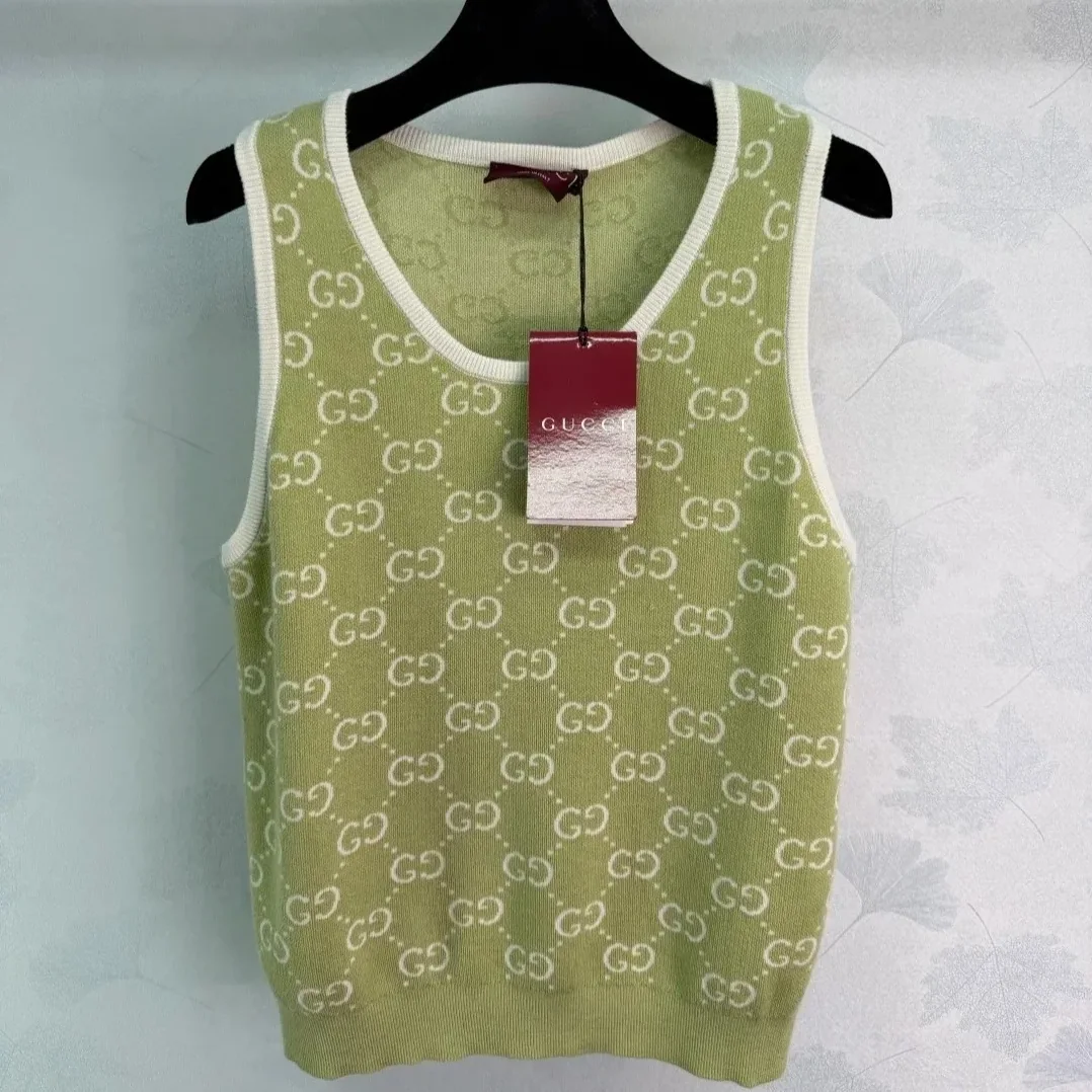 Gucci GG Monogram Sleeveless Top Sage Green Gucci GG Monogram Sleeveless Top Sage Green
