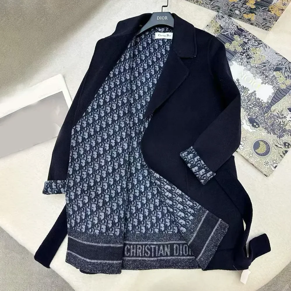 Dior Coat Blue Double for Women in Sided Wool