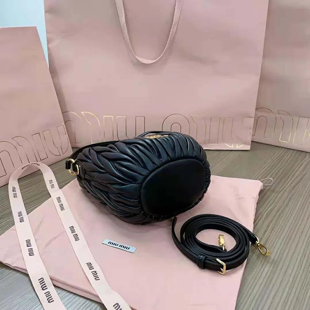 Miu Miu Matelassé Nappa Leather Bucket Bag for Women in Black Miu Miu Matelassé Nappa Leather Bucket Bag for Women in Black