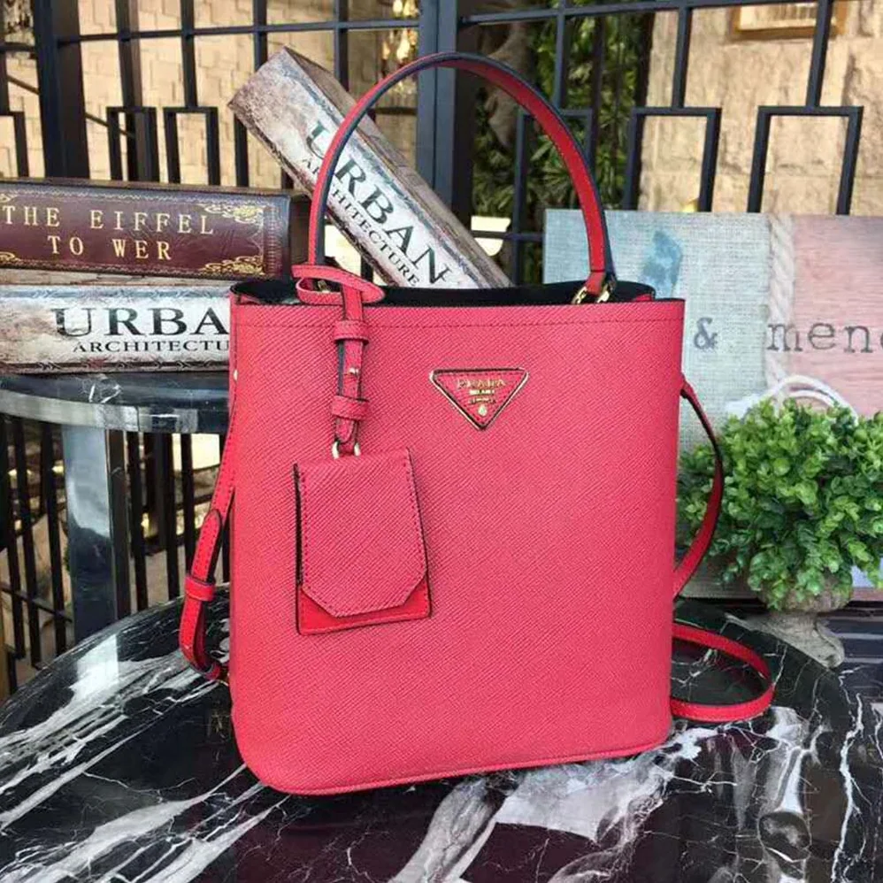 Prada Panier Medium Bag in Saffiano Leather for Women in Red Prada Panier Medium Bag in Saffiano Leather for Women in Red