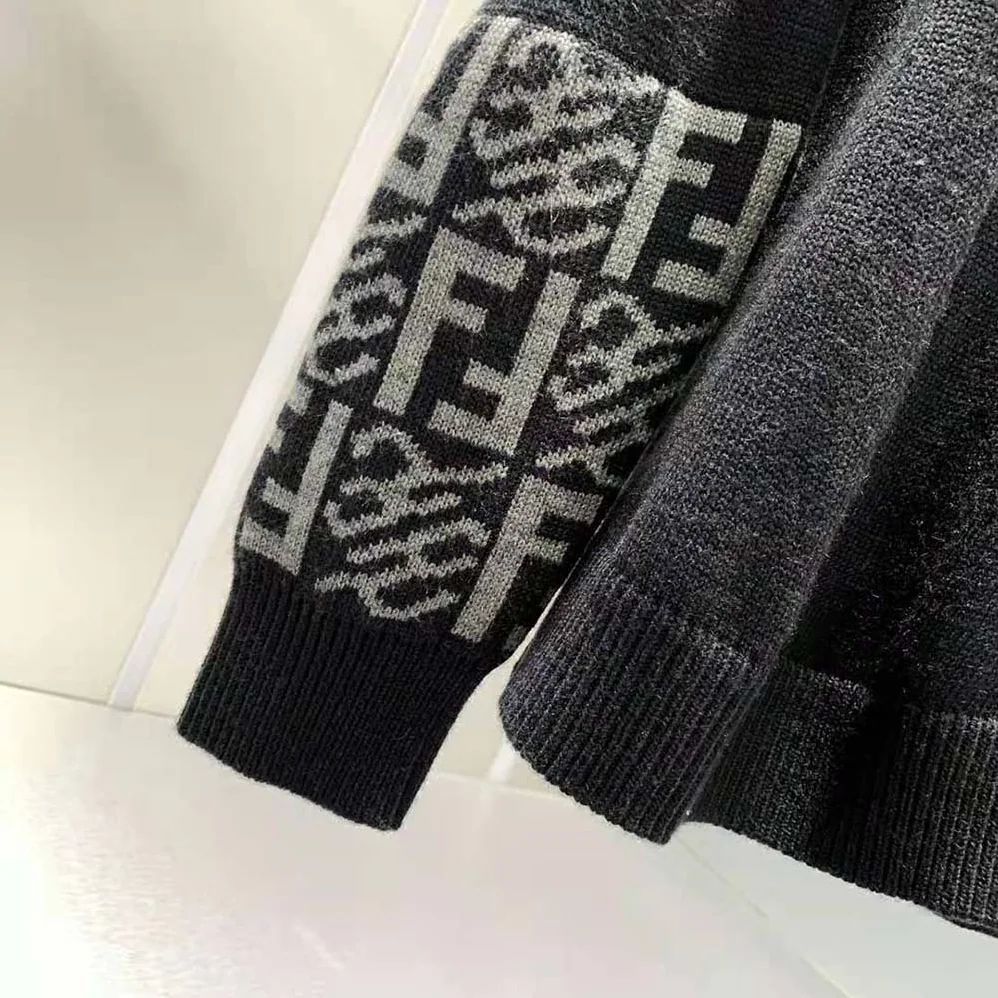 Fendi Black wool Sweater with High Collar and Long Sleeves for Men
