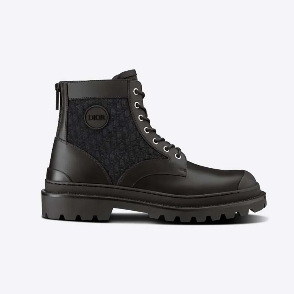 Dior Explorer Ankle Boot Black Smooth Calfskin and Dior Oblique Jacquard for Men