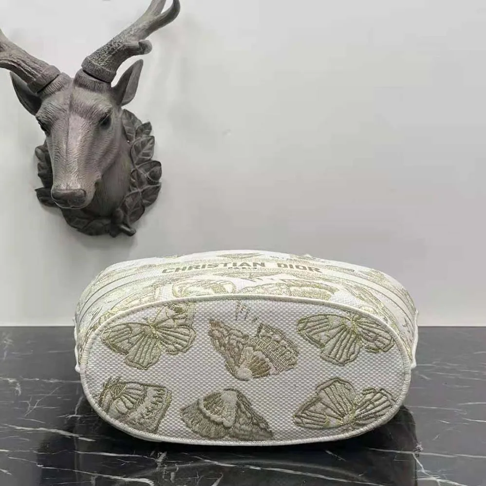 Dior Hat Basket Bag White and Gold-tone Gradient Butterflies Embroidery for Women Dior Hat Basket Bag White and Gold-tone Gradient Butterflies Embroidery for Women