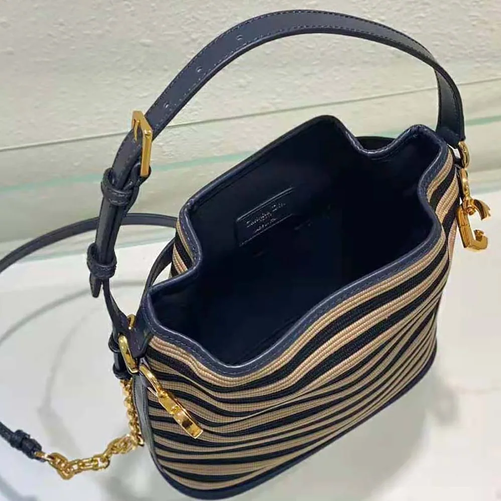 Dior Medium C'est Dior Bag Natural and Denim Blue Marinière Raffia for Women