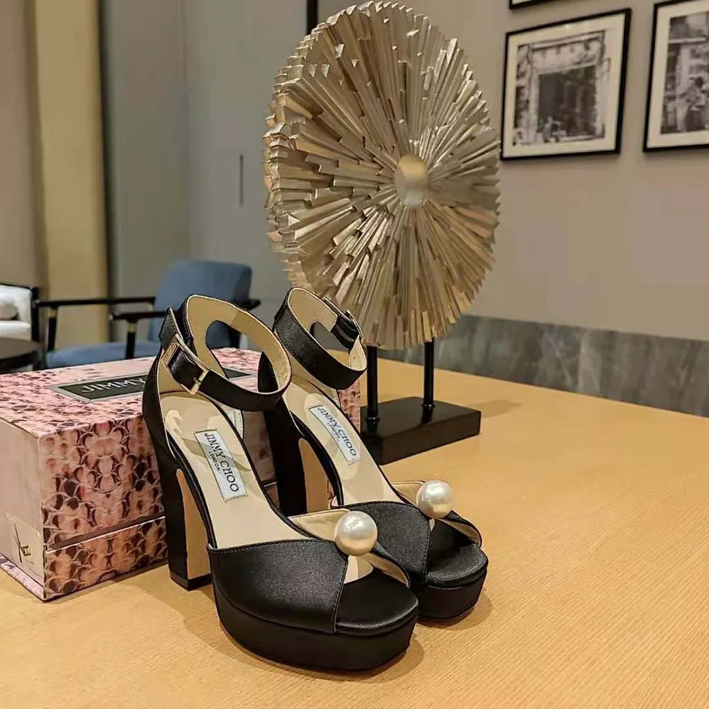 Jimmy Choo Socorie 120 Black Suede Platform Sandals with Pearl Detailing for Women Jimmy Choo Socorie 120 Black Suede Platform Sandals with Pearl Detailing for Women