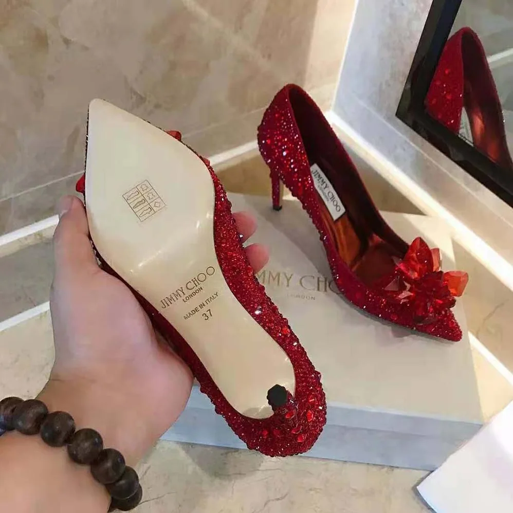 Jimmy Choo Alia Red Crystal Covered Pointy Toe Pumps for Women Jimmy Choo Alia Red Crystal Covered Pointy Toe Pumps for Women