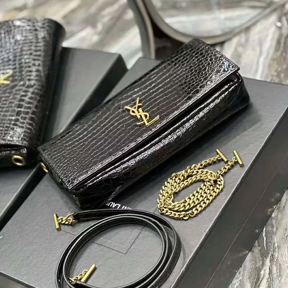 Saint Laurent YSL Kate Reversible Chain Bag in Suede and Crocodile for Women in Embossed Leather Saint Laurent YSL Kate Reversible Chain Bag in Suede and Crocodile for Women in Embossed Leather