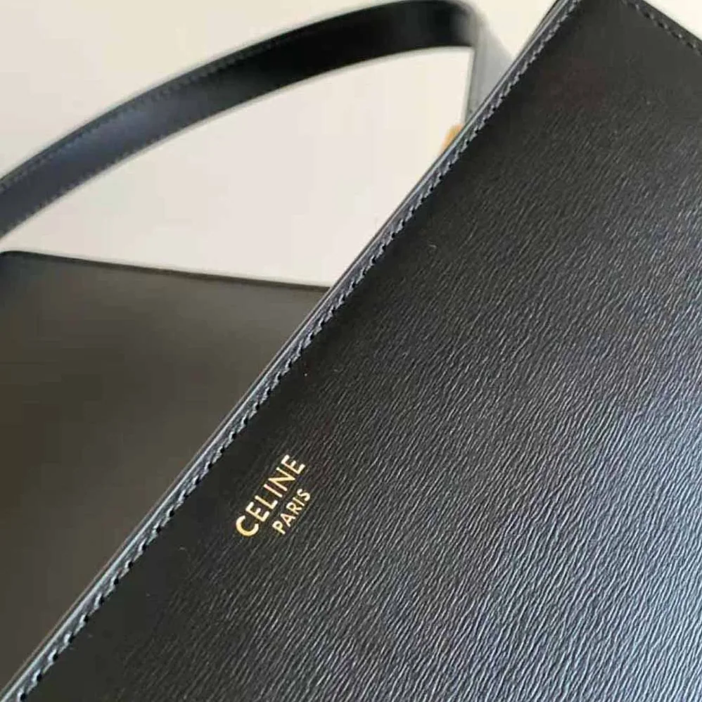 Celine Trapeze Triomphe Bag in Shiny Calfskin for Women in Black Celine Trapeze Triomphe Bag in Shiny Calfskin for Women in Black