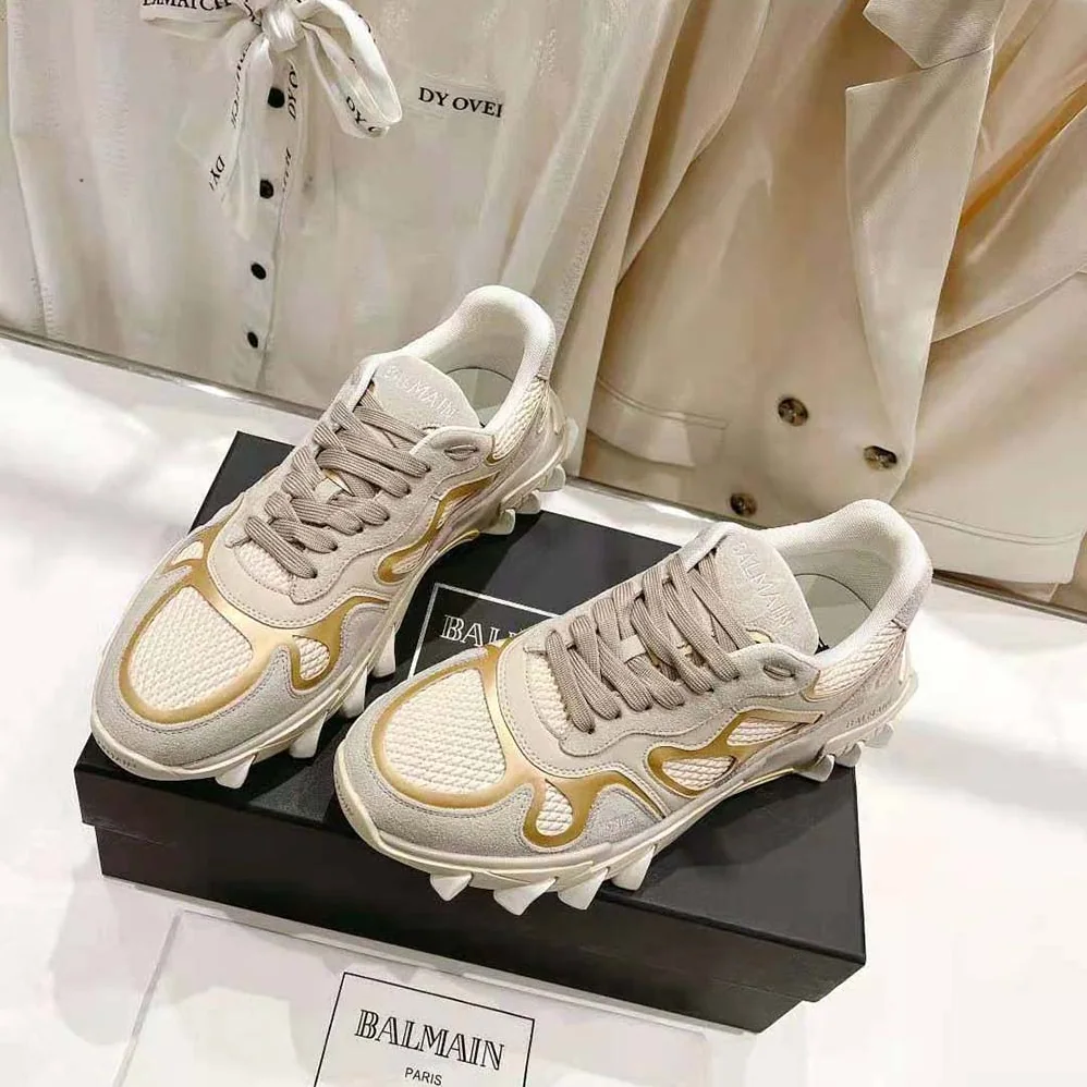 Balmain B-East Trainer in Leather Suede and Mesh for Unisex in Beige