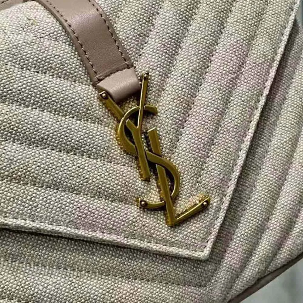Saint Laurent YSL College Medium in Quilted Linen Canvas and Leather for Women