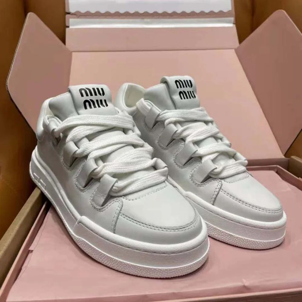 Miu Miu Leather Sneakers with Lettering Logo for Women