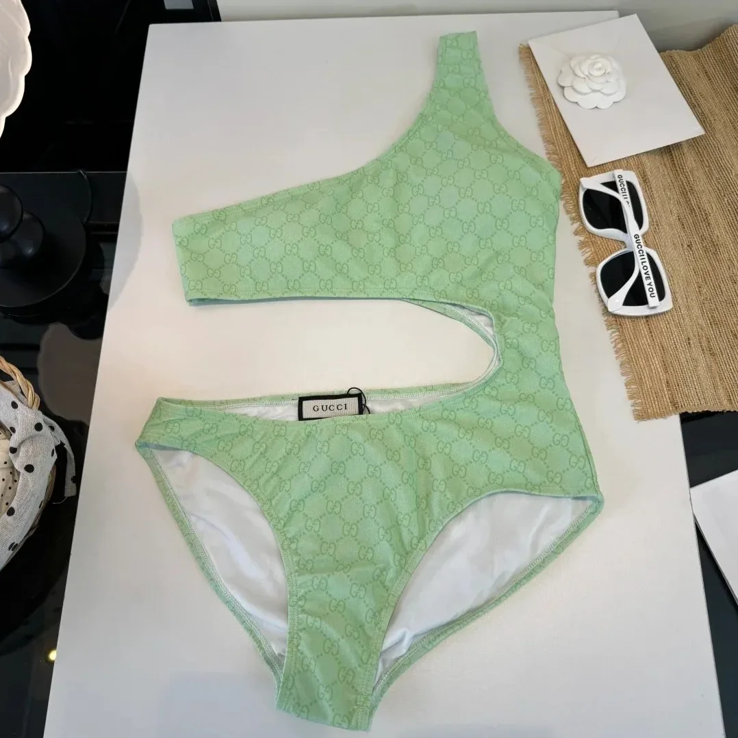 Gucci GG Printed Cutout Swimsuit Light Green