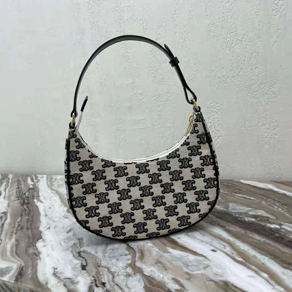 Celine Ava Bag in Textile with Triomphe Embroidery for Women in Black