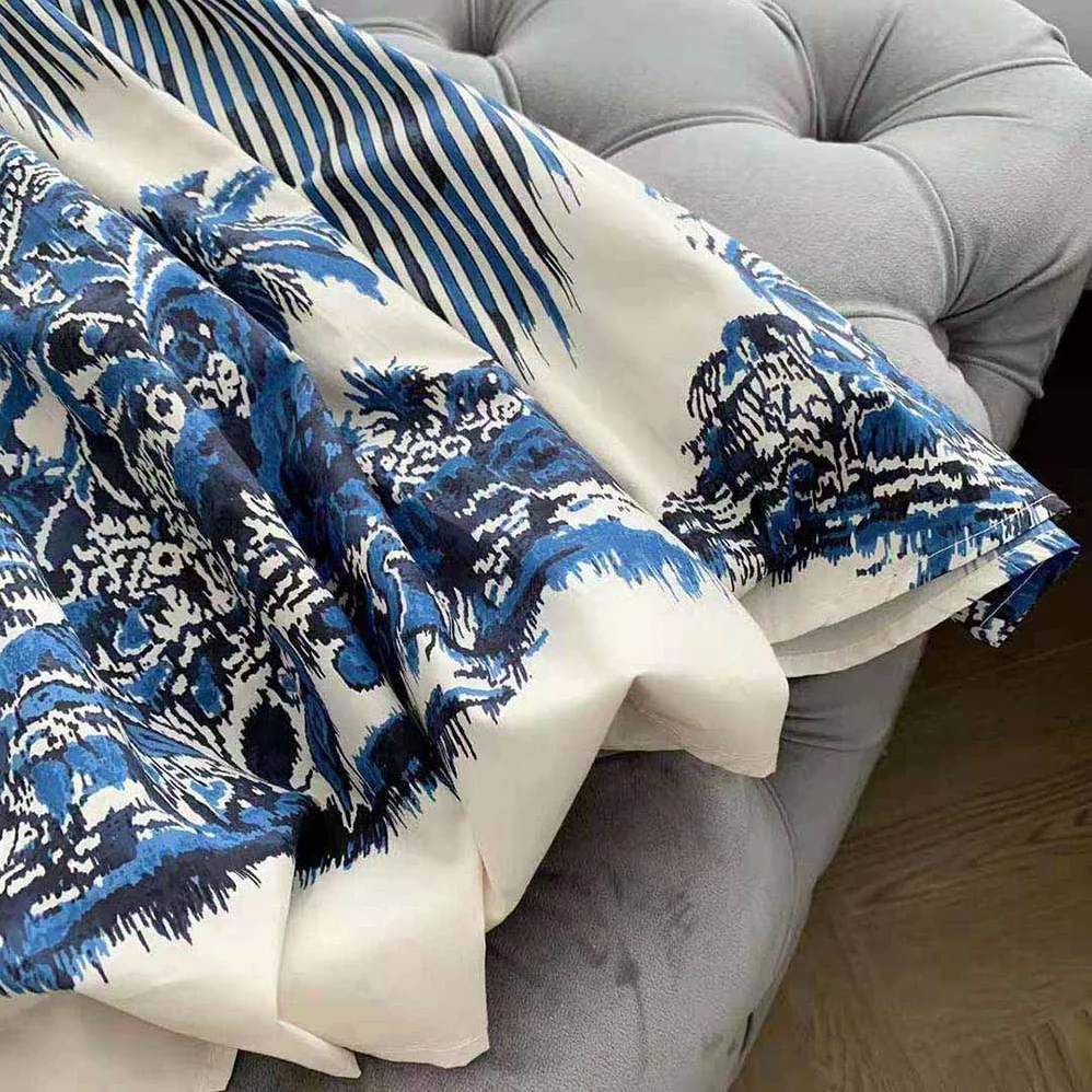Dior Long Dress Blue and White Silk Canvas with Dior Palms Motif for Women Dior Long Dress Blue and White Silk Canvas with Dior Palms Motif for Women
