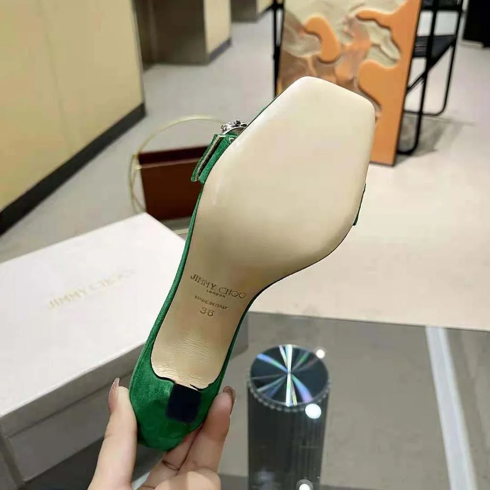 Jimmy Choo Marsai 90 Malachite Suede Sandals with Crystal Buckle for Women Jimmy Choo Marsai 90 Malachite Suede Sandals with Crystal Buckle for Women