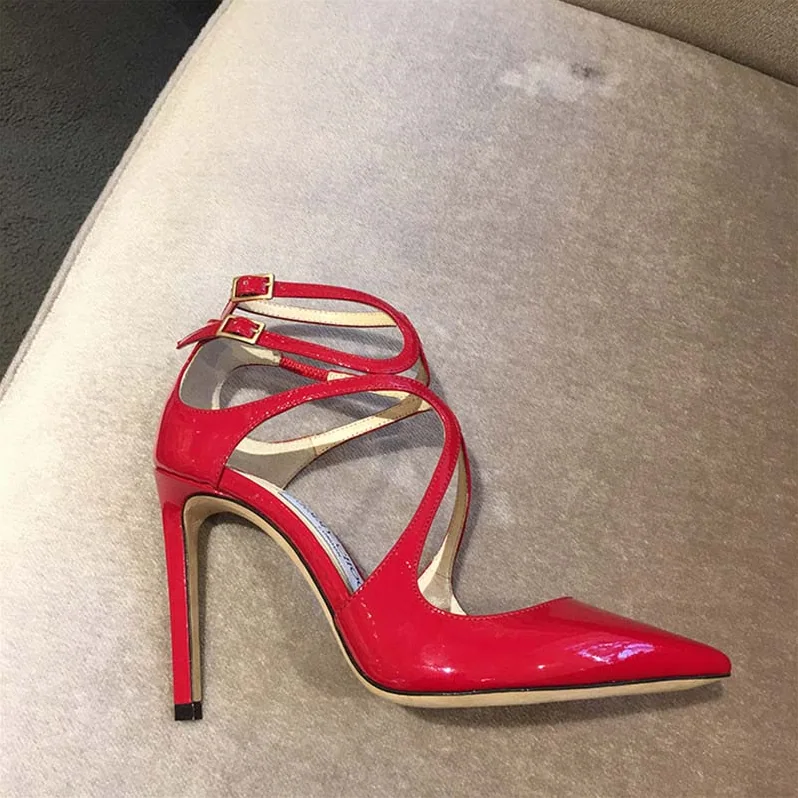 Jimmy Choo Lancer 110 Patent Leather Pointy Toe Pumps Shoes Red for Women Jimmy Choo Lancer 110 Patent Leather Pointy Toe Pumps Shoes Red for Women