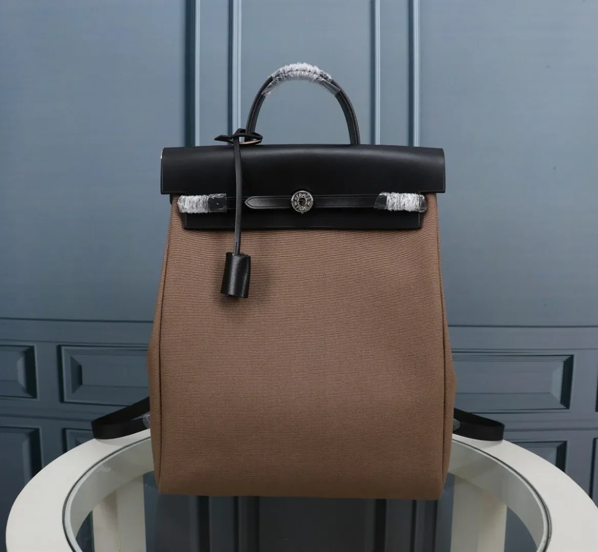 Hermes Buckle Lock Shape Striped Brwon, Silver Toned Hardware Bag Hermes Buckle Lock Shape Striped Brwon, Silver Toned Hardware Bag