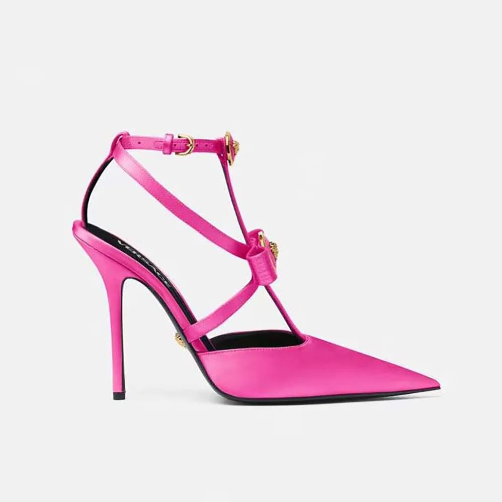 Versace Gianni Ribbon Cage Satin Pumps for Women in Rose Versace Gianni Ribbon Cage Satin Pumps for Women in Rose