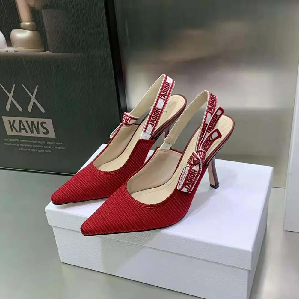 Dior J'Adior Slingback Pump Cherry Red Embroidered Cotton for Women