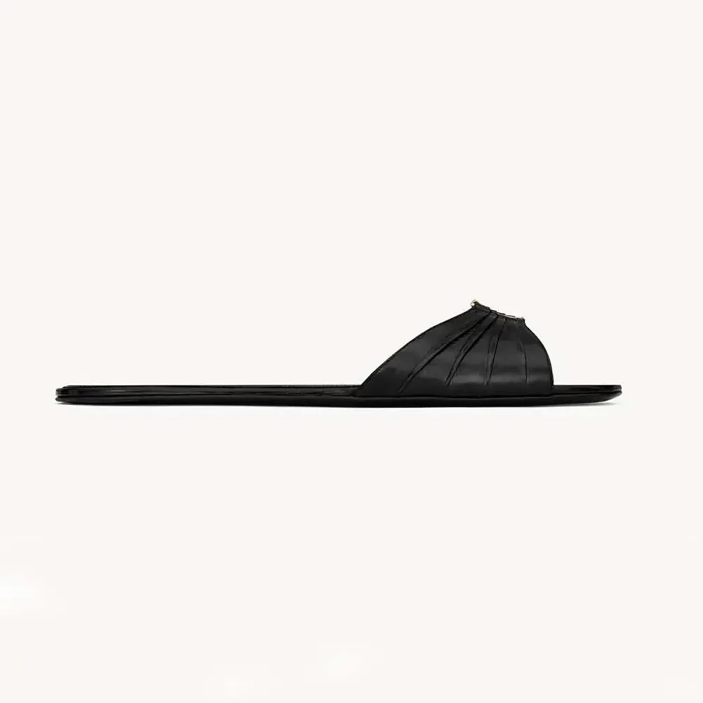 Saint Laurent YSL Babylone Slides In Smooth Leather Black for Women