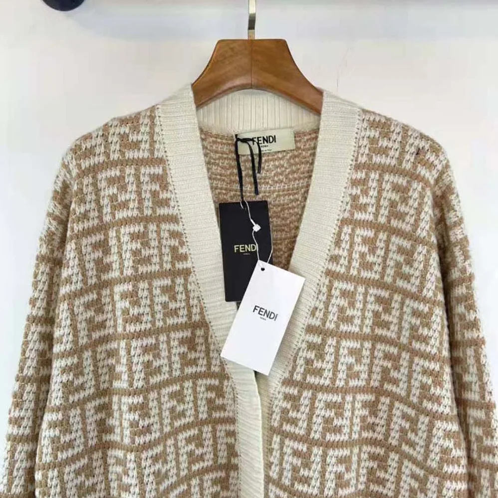 Fendi Brown FF Crocheted Cashmere Cardigan for Women