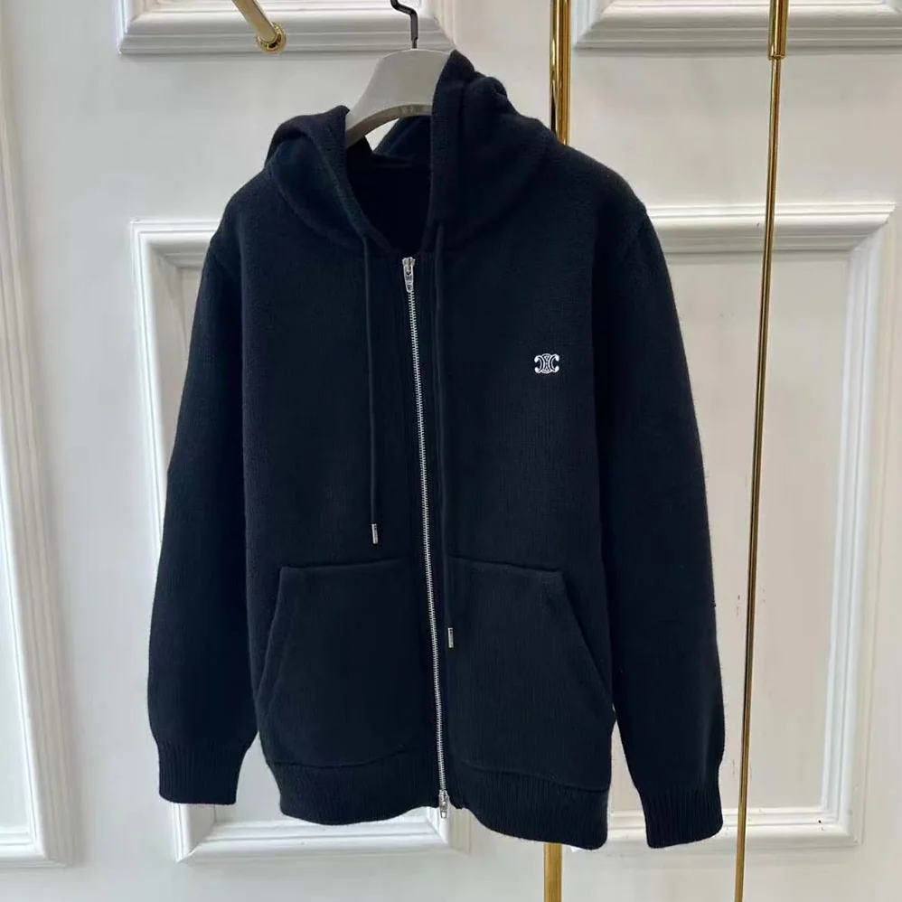 Celine Zipped Hoodie in Cashmere Cotton for Men in Black