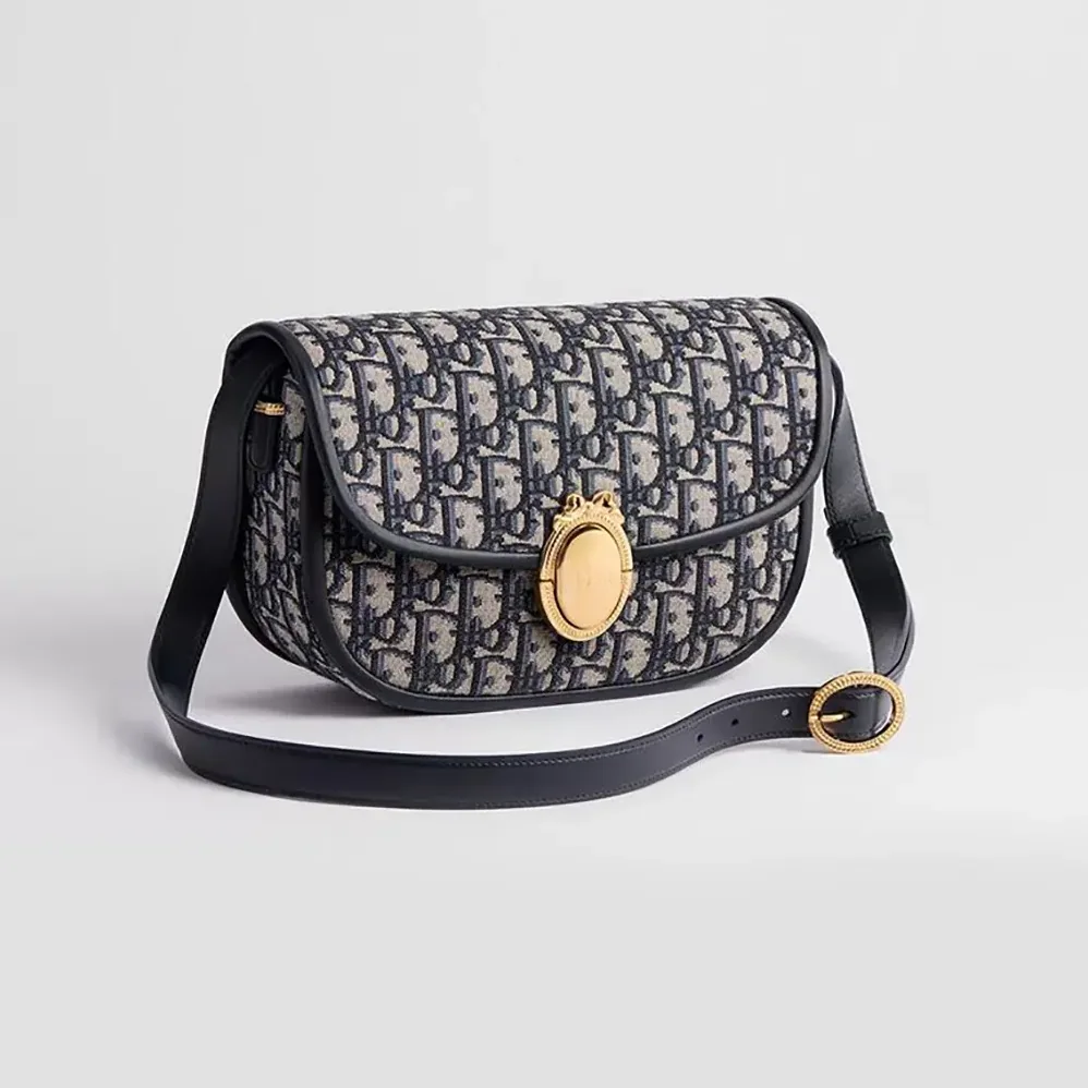 Dior Medium Dior Médaillon Flap Bag Blue Dior Oblique Jacquard for Women