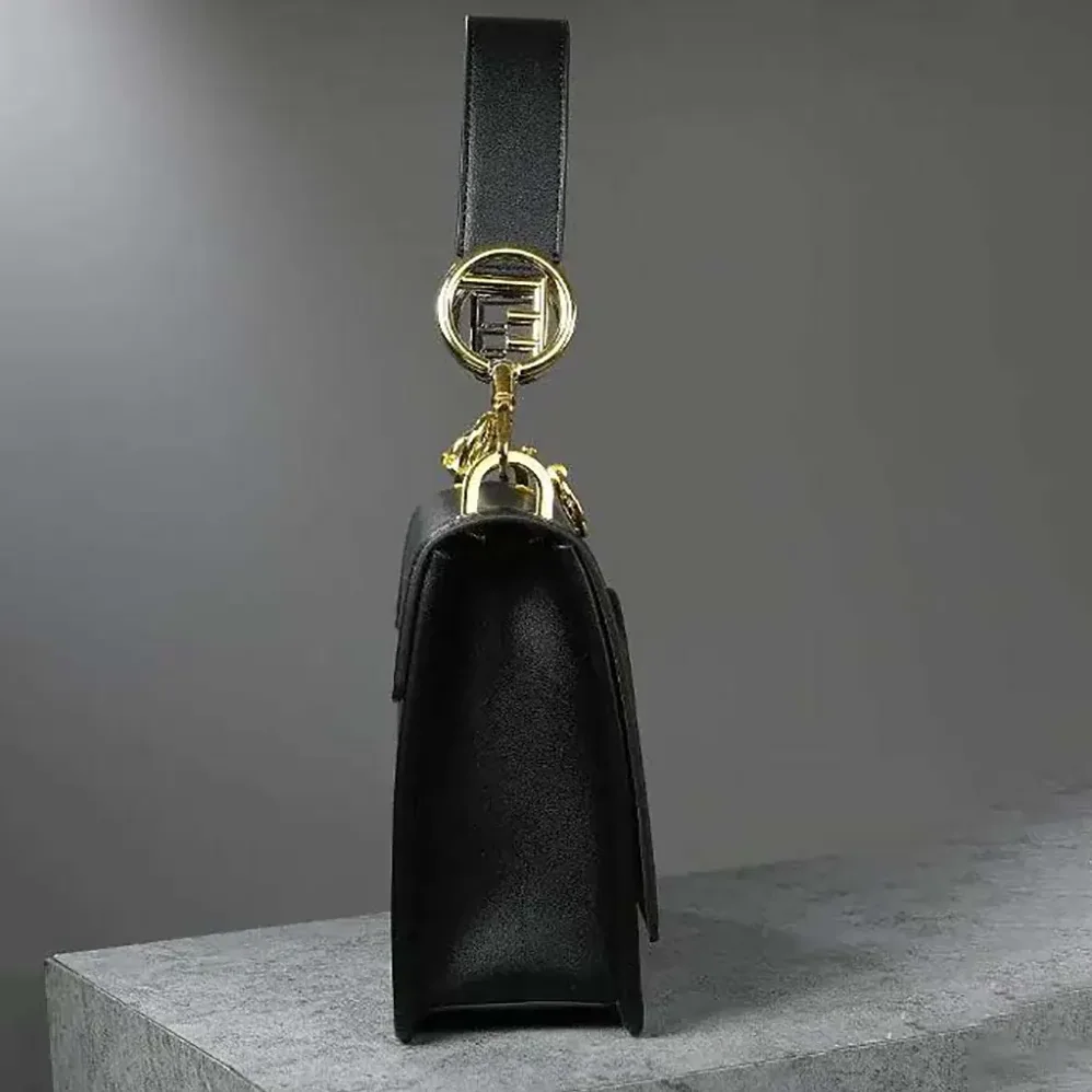 Fendi Kan I F Leather Bag in Calfskin Leather for Women in Black Fendi Kan I F Leather Bag in Calfskin Leather for Women in Black