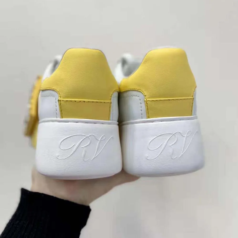 Roger Vivier Viv Skate Strass Buckle Sneakers in Soft Leather for Women in Yellow