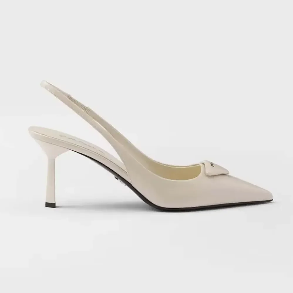Prada Saffiano Patent Leather Slingback Pumps for Women in White Prada Saffiano Patent Leather Slingback Pumps for Women in White