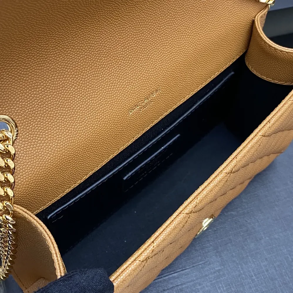Saint Laurent YSL Envelope Small in Matelasse Lambskin for Women in Brown Saint Laurent YSL Envelope Small in Matelasse Lambskin for Women in Brown