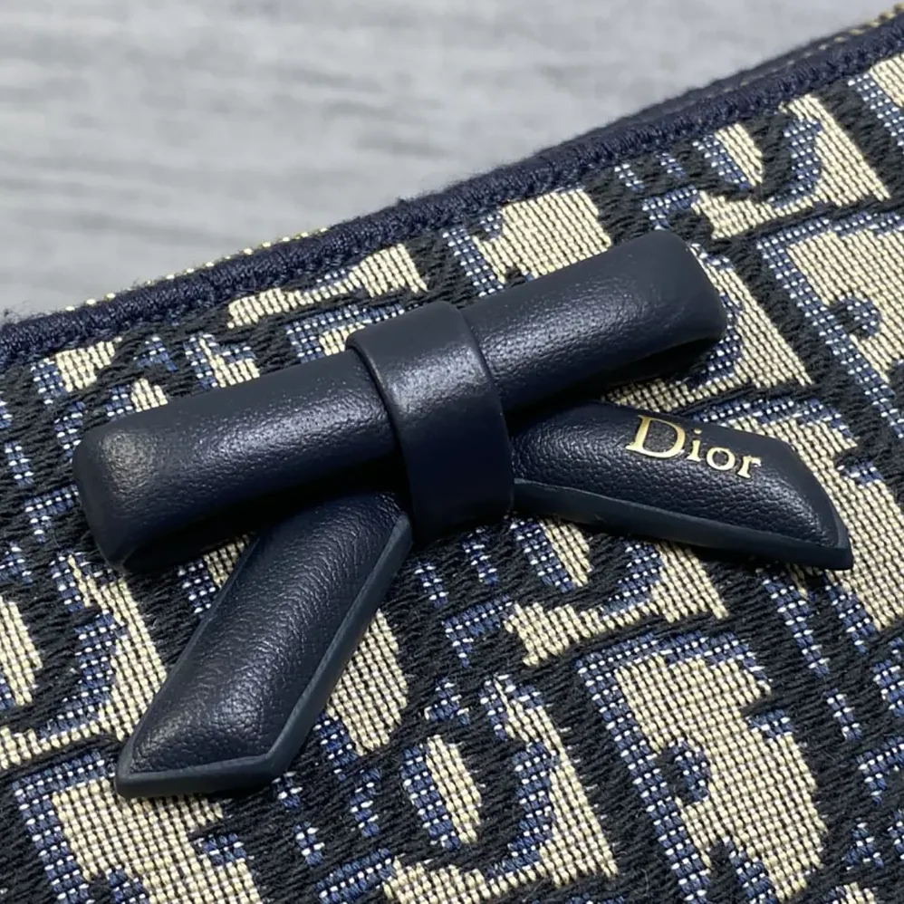 Dior Oblique Bow Pouch with Chain Blue Dior Oblique Jacquard for Women