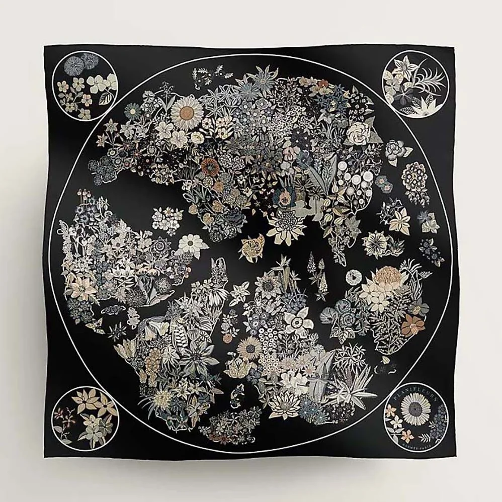 Hermes Planifleurs Scarf 90 for Women in Black