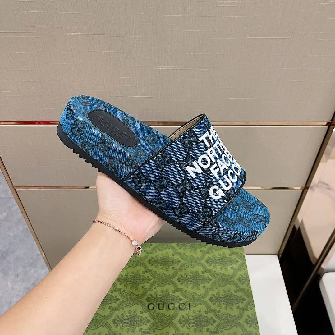 Gucci GG Canvas Slide Sandal Blue Gucci GG Canvas Slide Sandal Blue
