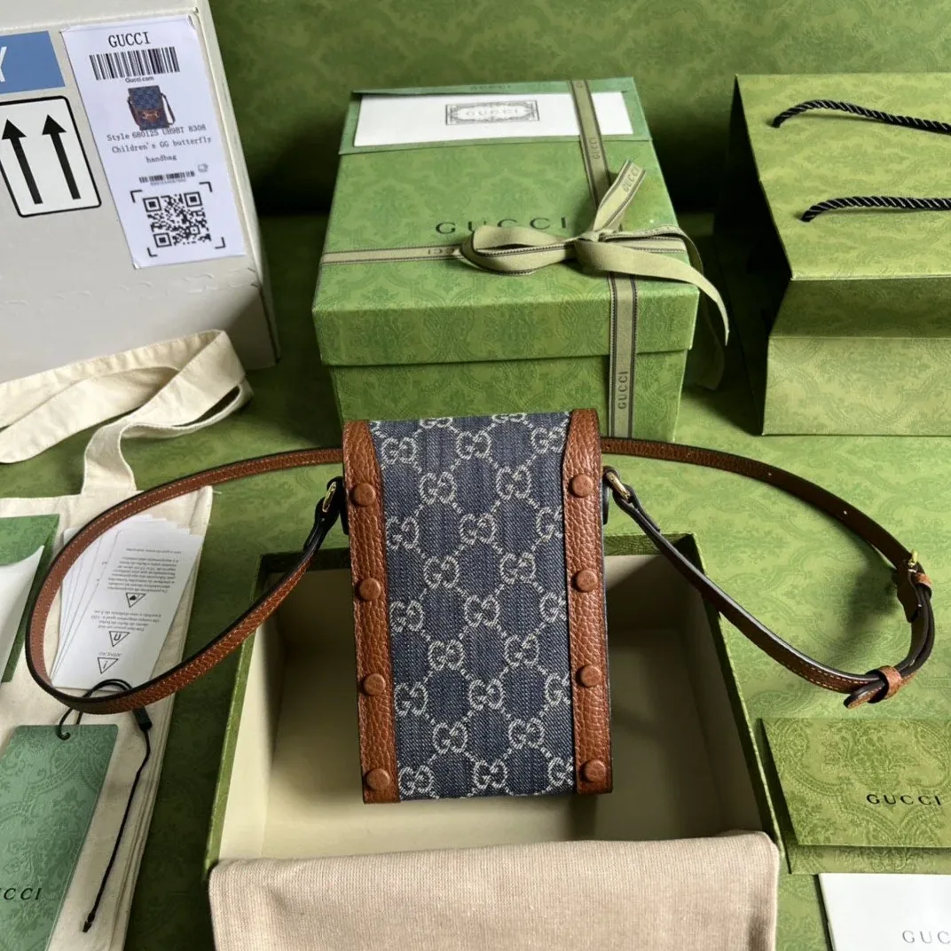 Gucci Horsebit 1955 Mini Bag Blue And Ivory GG Denim Jacquard /