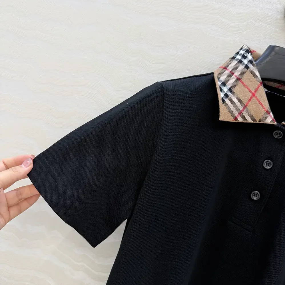 Burberry Check Collar Cotton Polo Shirt for Men in Black Burberry Check Collar Cotton Polo Shirt for Men in Black