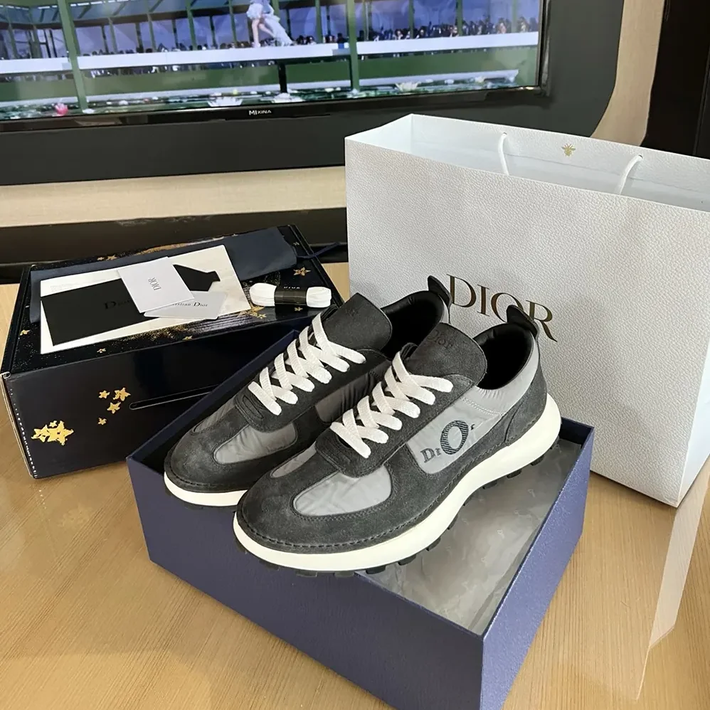 Dior Squash Sneaker Black Suede Calfskin and Gray Technical Fabric for Unisex