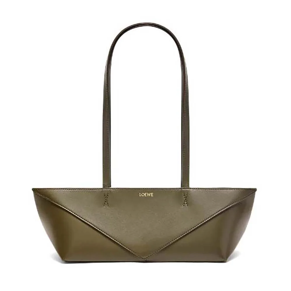 Loewe Cropped Puzzle Fold Bag in Shiny Calfskin for Women in Green Loewe Cropped Puzzle Fold Bag in Shiny Calfskin for Women in Green