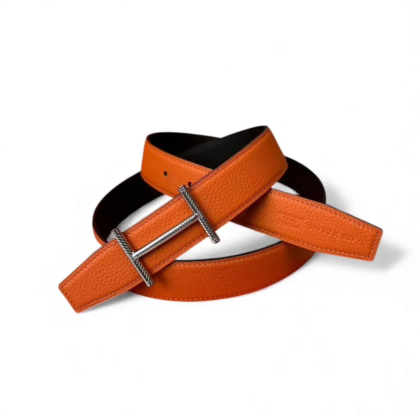 Hermès Hisseo Belt Buckle And Reversible Leather Strap Noir in Orange