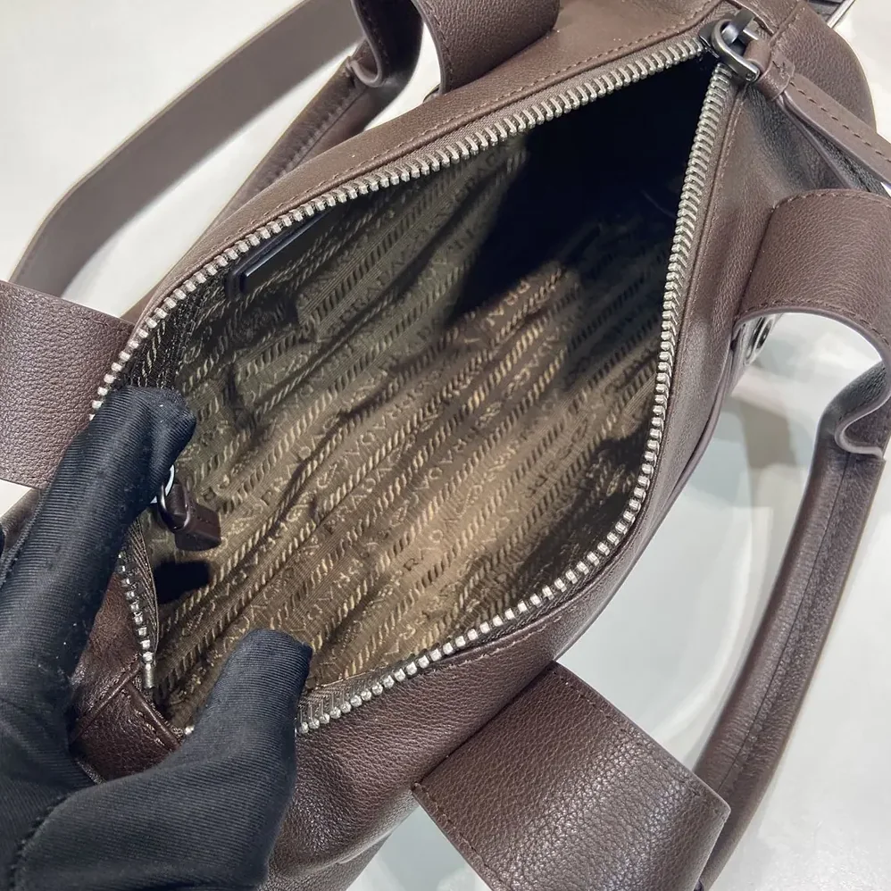 Prada Route Large Leather Top-Handle Bag for Women in Cocoa Brown Prada Route Large Leather Top-Handle Bag for Women in Cocoa Brown
