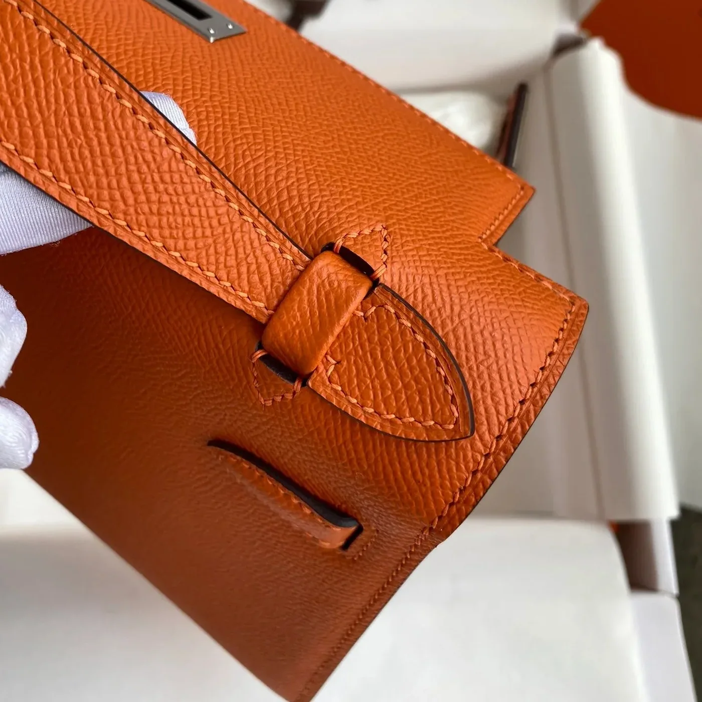 Hermes Kelly Pochette Top Handle Bag in Orange Epsom Palladium Hardware